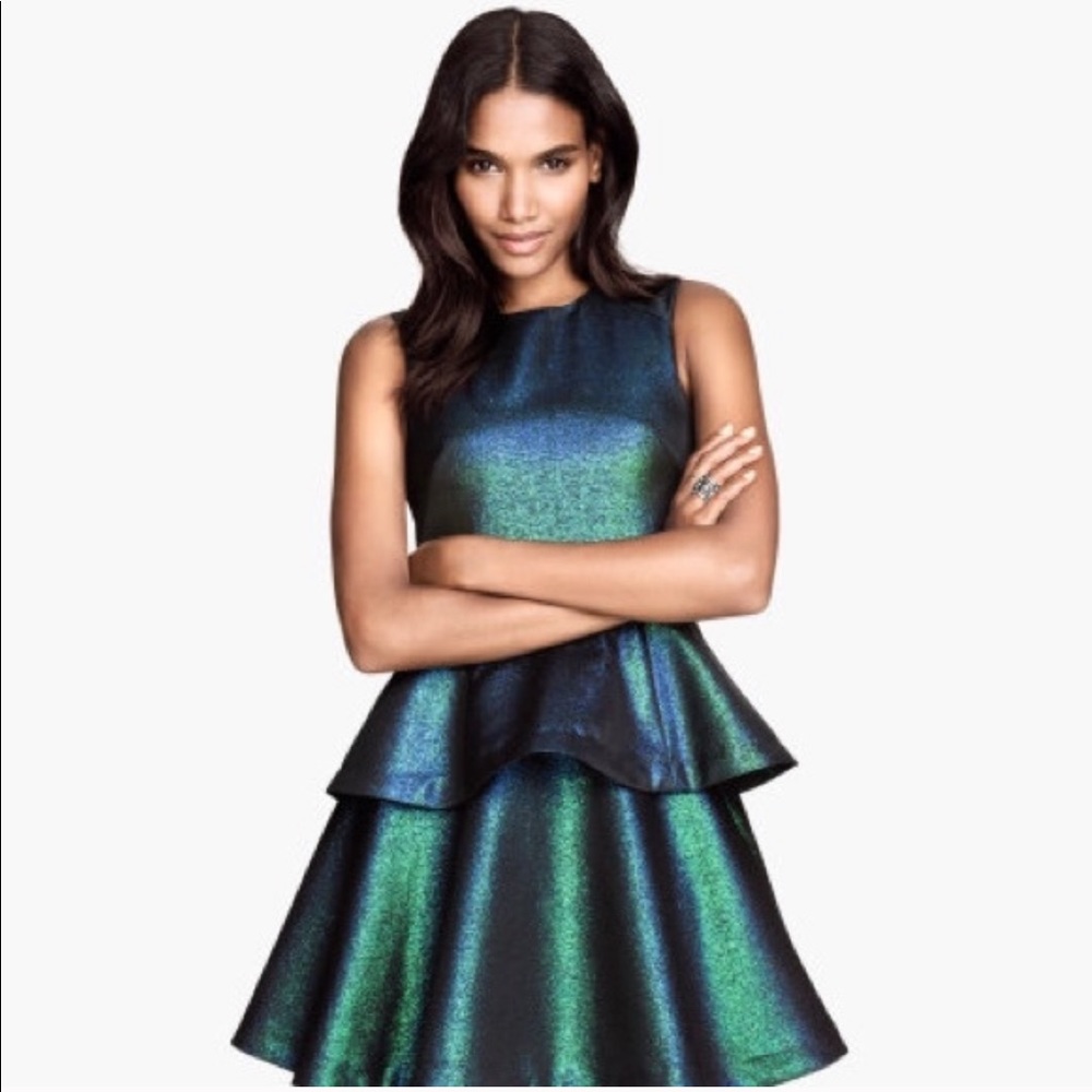 Iridescent Green & Blue Peplum Top